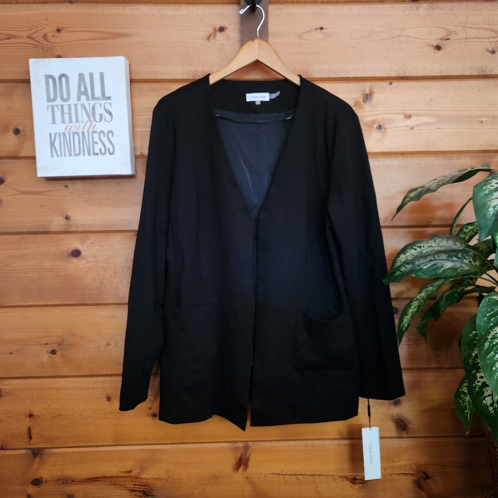 Calvin Klein NWT Lightweight Ponte VNeck Utilitarian Pockets Jacket Blazer Sz 16